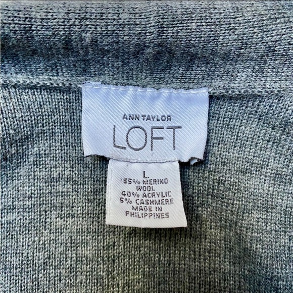 Ann Taylor LOFT Longline Cardigan Gray Merino Wool Cashmere Blend Open Front L - Picture 14 of 14